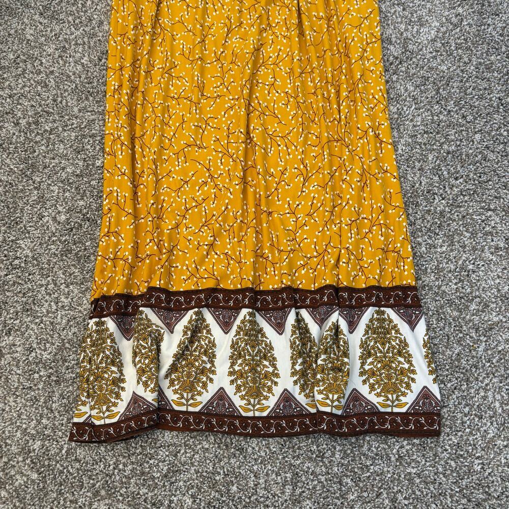 Loscana Mustard Yellow Floral Border Print Maxi Dress Short Sleeve S Cottagecore - Picture 4 of 9